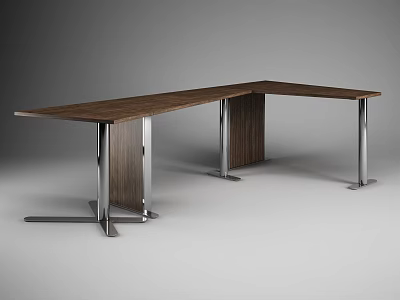 Modern L Shaped Office Desk With Wooden Top And Metal Legs Sleek Design 3d model