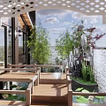 Beautiful Courtyard Garden with Wooden Terrace Flower Trellis Glass Sunroom Small Pond and Water Lilies