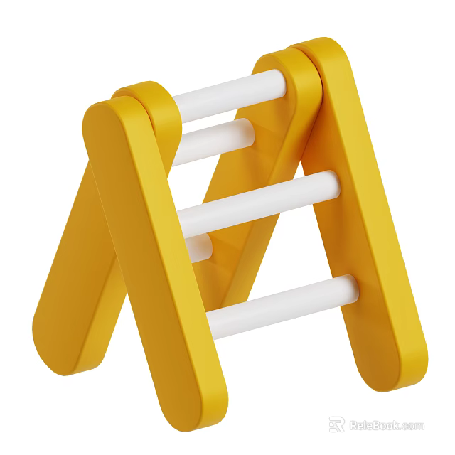 Yellow Step Ladder With White Rungs For Household Use And Storage 3d model 