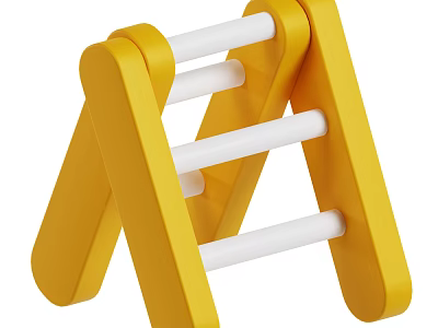 Yellow Step Ladder With White Rungs For Household Use And Storage 3d model