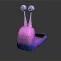 Cartoon Snail Character With Two Big Eyes Pink Blue Body And Spotted Texture