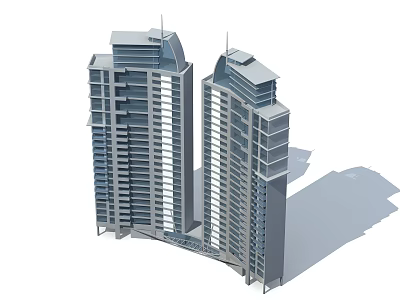 Twin High Rise Modern Residential Building With Connected Bridge And Balcony Design 3d model