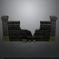 Modern Urban Scene Featuring Broken Brick Wall Two Stone Pillars And Moss On Gray Backdrop 3d model