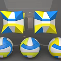 Colorful Blue Yellow White Sports Equipment Featuring Volleyballs And Star Shaped Pieces
