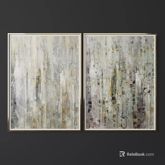 Two Modern Picture Frames with Abstract Art Neutral Tones Textured Design for Home Wall Decor 3d model 