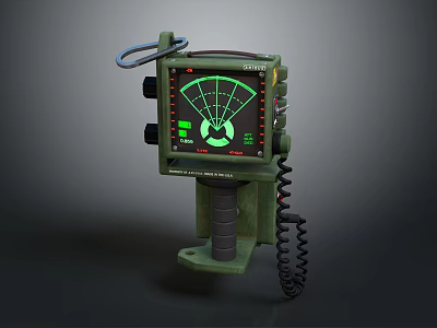 Vintage Measuring Device With Green Casing Round Dashboard Gauge Pointer And Black Cable Stand 3d model