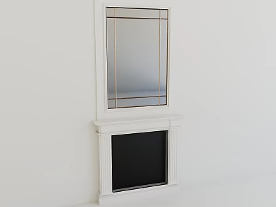 Modern White Fireplace With Decorative Mirror And Gold Accents In Minimalist Interior 3d model