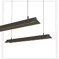 Modern Long Pendant Lights with Woven Shade and Metal Frame Hanging in Interior Space
