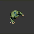 Cute Green Frog Character Featuring Large Eyes Sticking Out Tongue Blue Spots And Yellow Toes