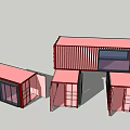 Modern Red Shipping Container Building With Stacked Modular Design And Windows 3d model