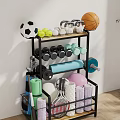 Organized Sports Equipment Storage Rack With Soccer Ball Basketball Dumbbells Yoga Mats And Tennis Rackets