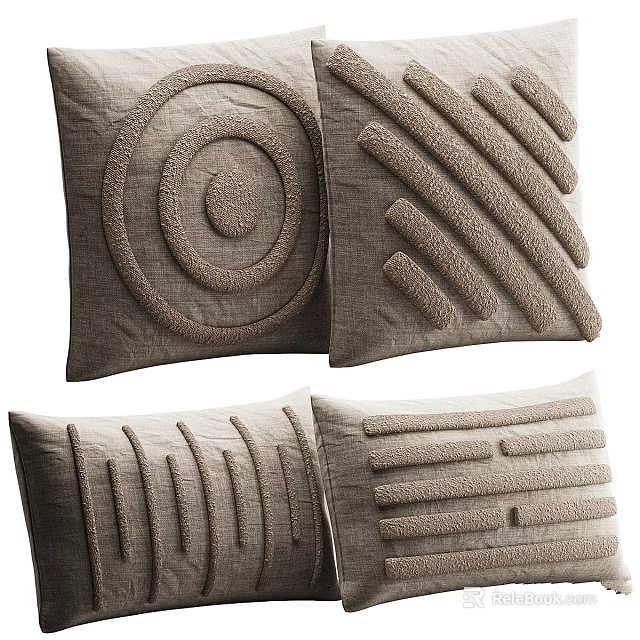 Neutral Tan Throw Pillows With Circular Diagonal Vertical And Horizontal Textured Patterns For Home Decor 3d model 