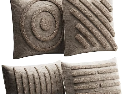 Neutral Tan Throw Pillows With Circular Diagonal Vertical And Horizontal Textured Patterns For Home Decor 3d model