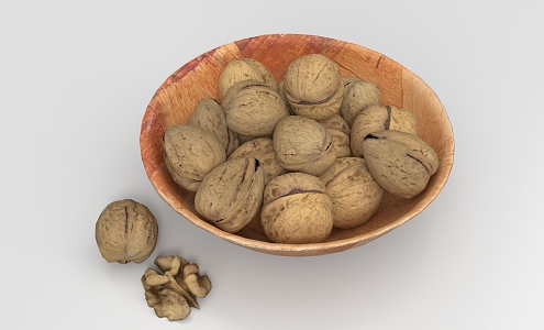 Walnut Food Nut Wooden Bowl Container Walnut Kernel 3d model