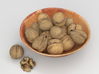 Walnut Food Nut Wooden Bowl Container Walnut Kernel 3d model