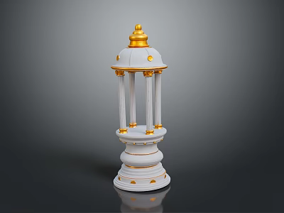 White Decorative Column with Gold Accents and Ornate Base for Home Decor 3d model