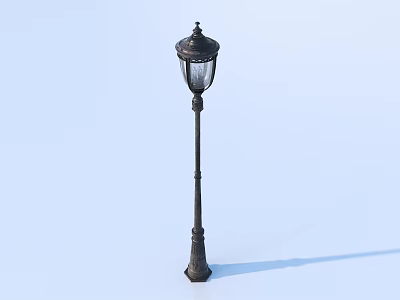 Vintage Outdoor Street Light With Black Tall Post And Classic Glass Shade 3d model