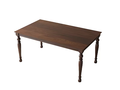 Brown Solid Wood Rectangular Dining Table With Carved Legs Classic Design 3d model