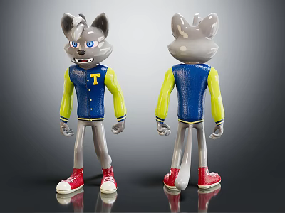 Cartoon Character Doll Front And Back View Blue Vest With T Yellow Sleeves Red Shoes 3d model
