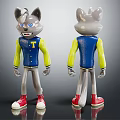 Cartoon Character Doll Front And Back View Blue Vest With T Yellow Sleeves Red Shoes