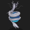 White Flying Dragon Coiled Around Blue Orb With Horns And Whiskers