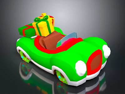 Green Toy Car With Colorful Gift Boxes On Top For Festive 3d model