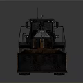 Rusty Industrial Loader With Large Bucket And Big Tires On Dark Background