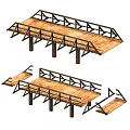 Wooden Bridge Structure With Planks Support Beams And Railings Design Elements