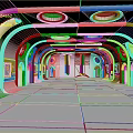 Futuristic Sci Fi Corridor With Curved Walls Circular Lights And Smooth Metallic Floor