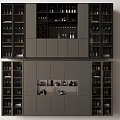 Modern Contemporary Wine Cabinet Design With Glass Doors Organized Storage Shelves And Decorative Items