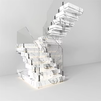 Modern Stairs Marble Glass Railing Stairs 3d model
