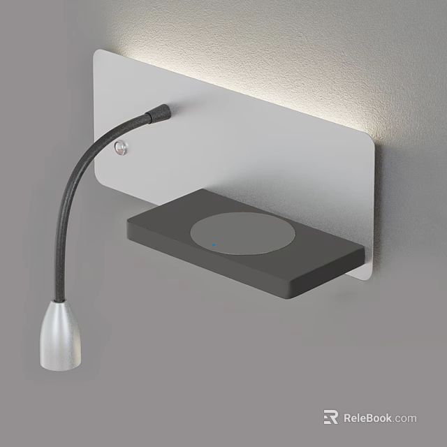 Modern Wall Lamp with Flexible Black Arm and Silver Shelf Design 3d model 