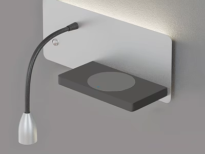 Modern Wall Lamp with Flexible Black Arm and Silver Shelf Design 3d model