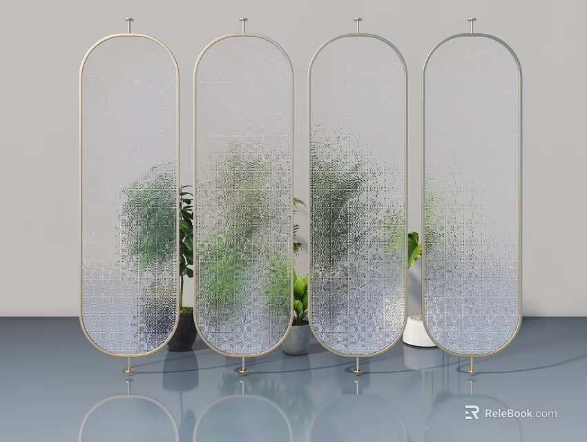 Glass Swing Doors With Metal Frames And Green Plants For Interior Decoration 3d model 