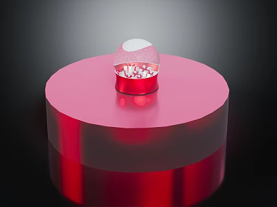 Red Circular Pedestal With White Topped Decorative Item And Red Accents 3d model