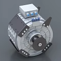 Industrial Electric Motor with Silver Housing Black Brackets Central Shaft Control Box and Blue Indicators