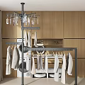 Modern Freestanding Clothes Rack With Hanging Clothes In Wardrobe And Laundry Area