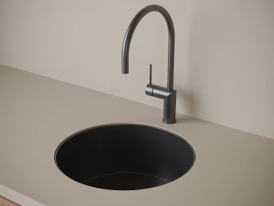 Modern Washbasin Design With Black Faucet On Light Colored Countertop And Light Gray Wall 3d model
