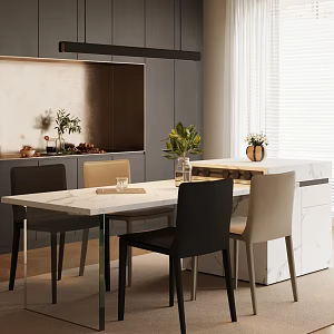Modern Wind Island Table Restaurant Island Table and Chair Island Table Restaurant Chandelier 3d model