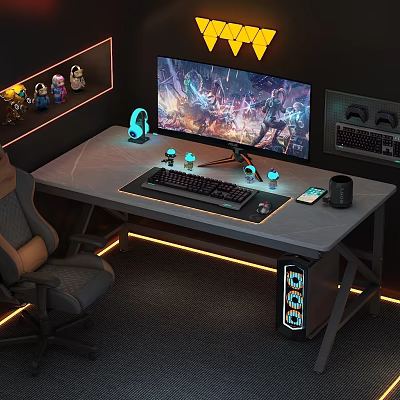 Modern Gaming Desk And Chair Set With RGB Lighting Monitor Keyboard Mouse 3d model