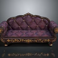 Ornate Purple Sofa With Golden Carvings Tufted Design And Elegant Details