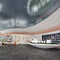 Modern Sales Office Interior Design With Unique Ceiling Model Display And Marble Floor
