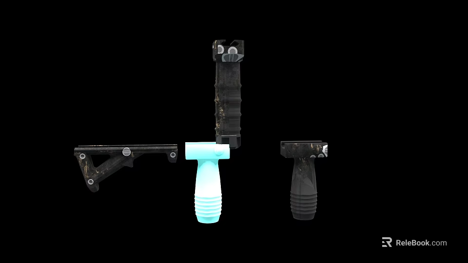 Tactical Weapon Parts Featuring Black Frame Light Blue Grip And Small Components 3d model 