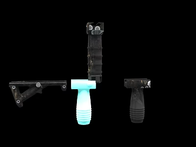 Tactical Weapon Parts Featuring Black Frame Light Blue Grip And Small Components 3d model