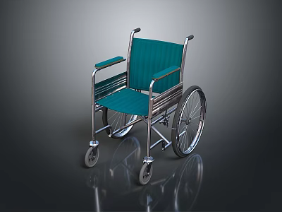 Industrial Wheelchair With Green Padded Seat And Steel Frame For Mobility Support 3d model