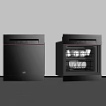 Sleek Modern Kitchen Appliances Showcasing Black Dishwashers With Open Door And Plates Inside