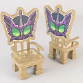 Adorable Children's Chairs With Cartoon Mask Backrest Purple Green Details Wooden Frame
