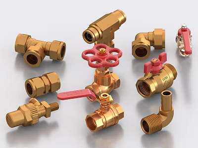 Durable Industrial Equipment Brass Pipeline Valves Elbows And Connectors 3d model