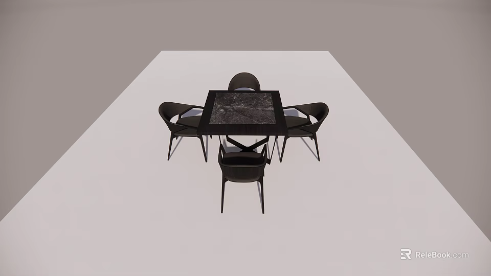Modern Minimalist Dining Table Set With Marble Tabletop And Four Black Chairs 3d model