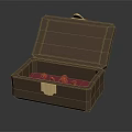 Decorative Ornament Set In Open Brown Box With Red Lining And Gold Clasp